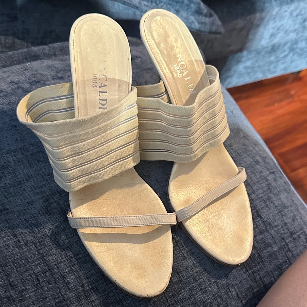 PANCALDINeutral Beige Slide Mules with Ribbed Elastic Upper
